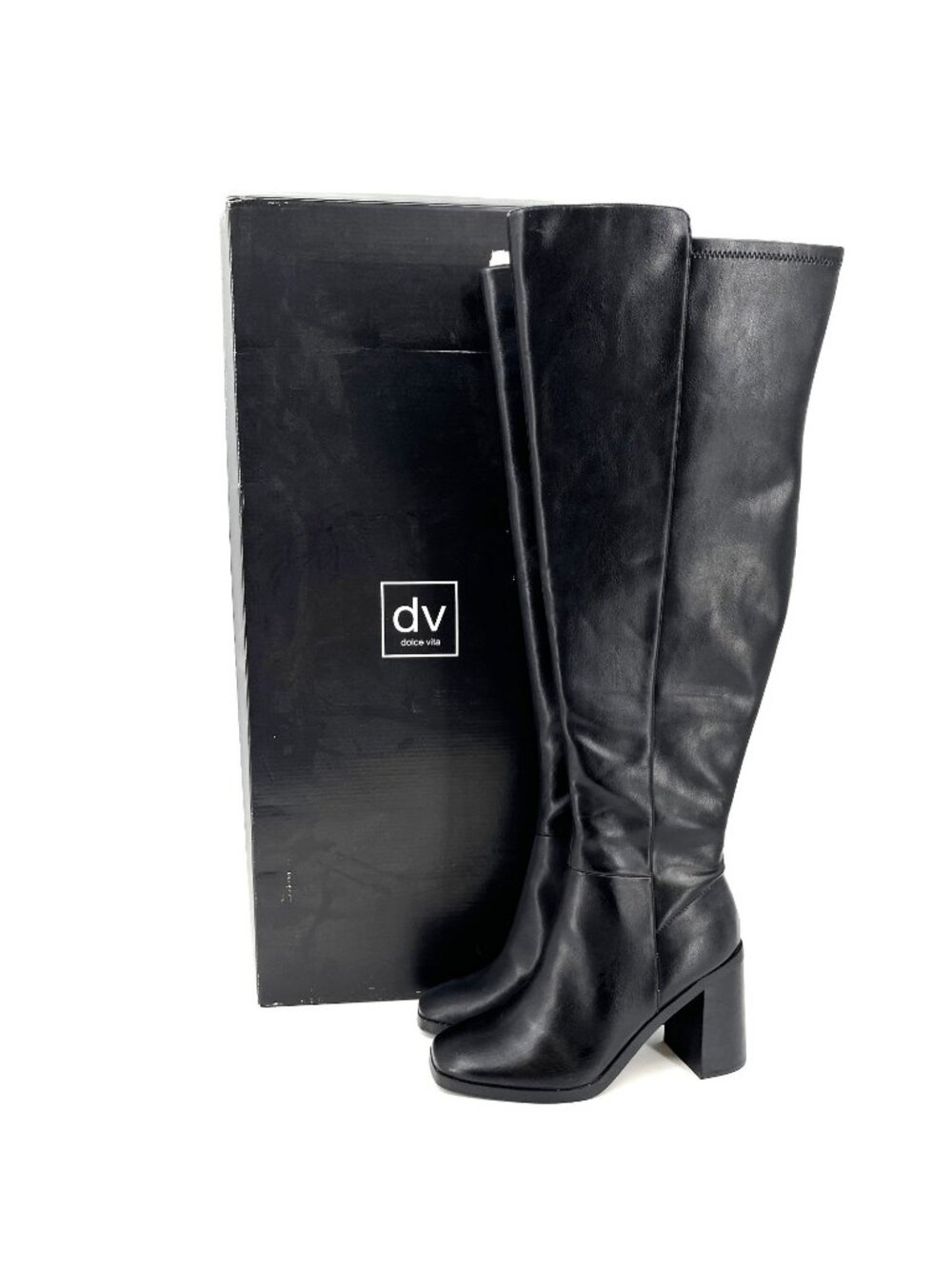 DV Dolce Vita Finnegan Boots Black Size 9.5 Wide Calf Knee High Zip Block Heel